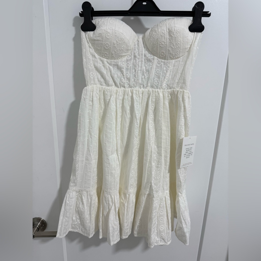 Alamour The Label White Strapless Corset Mini Dress Cotton Embroidered‎ M